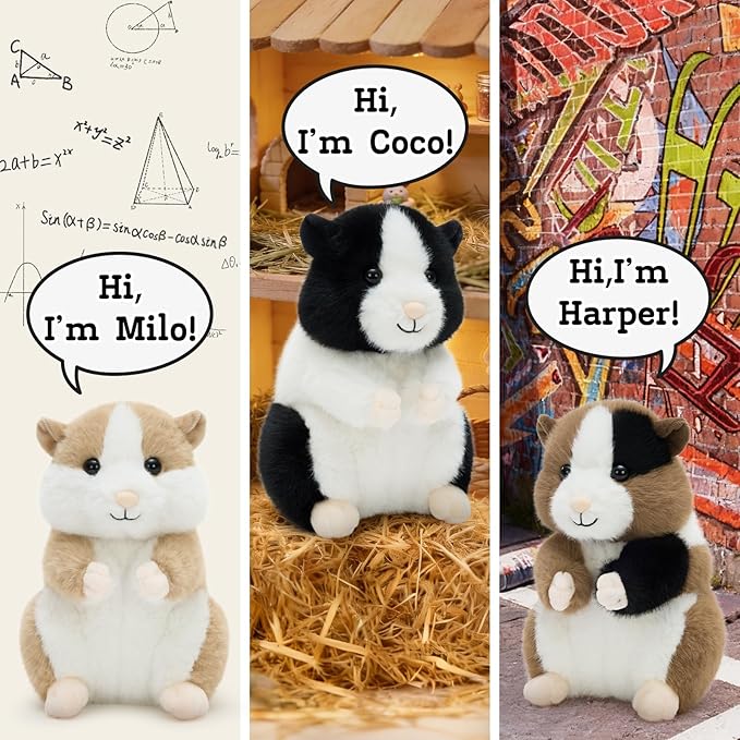 MorisMos Hamster Toys for Kids Girls Boys, 8.7" Realistic Hamster Stuffed Animal Plushies Set, Lifelike Small Stuffed Animals in Bulk for Baby Shower Birthday Party Decoration