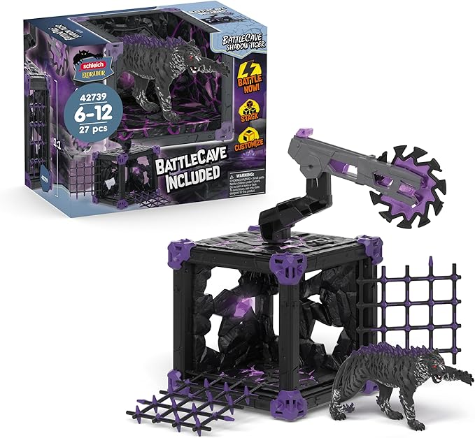 Schleich Eldrador Creatures - Battle Cave with Shadow Tiger Figure and Shooting Weapon Toy Playset - Interactive Cave and Monster Figurine for Boys and Girls - Fantasy Toys for Kids Ages 7+ | 42739