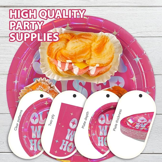 96Pcs Older Wiser Hotter Party Supplies Hot Pink Theme Plates and Napkins Happy Birthday Tableware Set for Women Rose Red Birthday Retirement Party Decorations Serves 24
