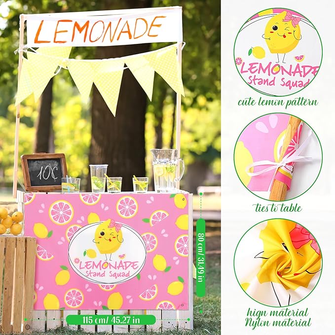 45" x 31" Lemonade Tablecloth for Lemonade Stand Supplies Lemon Table Cover for Lemon Party Supplies Summer Beach Picnic Birthday Party Decorations(Pink)