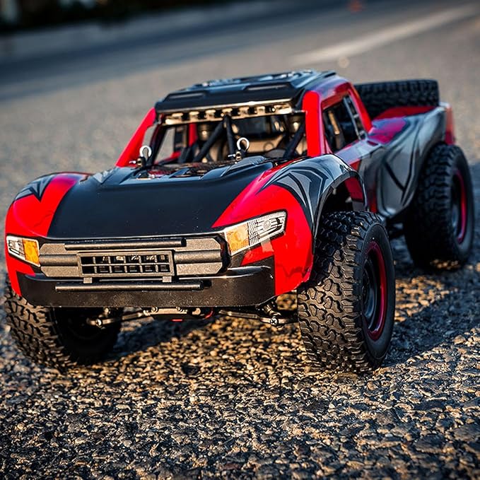 1/14 2.4GHz Remote Control High Speed Car 48KM/H 4 * 4 Off Road Vehicle Q130A RTR Car Carbon Brush Motor ESC LED Lights Battery Hobby Grade Model for Adult Hobby(Red)