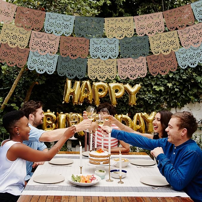 Whaline 5 Pack Mexican Fiesta Hanging Banner Decoration 95Ft Boho Color Cielito Lindo Papel Picado Plastic Bunting Garland for Wedding Baby Shower Cinco De Mayo Fiesta Birthday Party Supplies