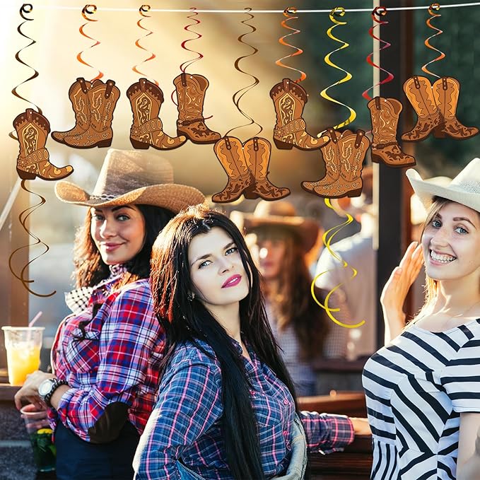 58 PCS Cowboy Party Decorations West Cowboy Themed Party Hanging Swirls Wild Western Cowboys Boot Hanging Decorations for Cowboy's Birthday Decor Country Themed Decor Baby Shower
