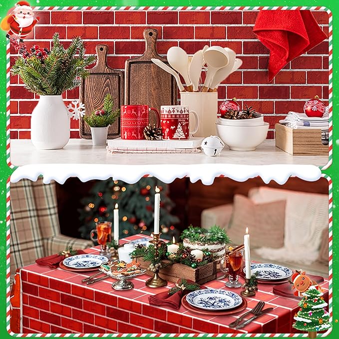 Kochorie 100 Ft x 54 Inch Red Brick Wall Backdrop Tablecloth Roll with Cutter Box Disposable Brick Wrapping Table Cover Bulletin Board for Christmas Halloween Birthday Party, Red