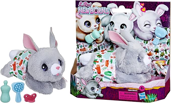 FurReal Hasbro Newborns Bunny Interactive Animatronic Plush Toy: Electronic Pet with Sound Effects and Closing Eyes, for Kids Ages 4 and up