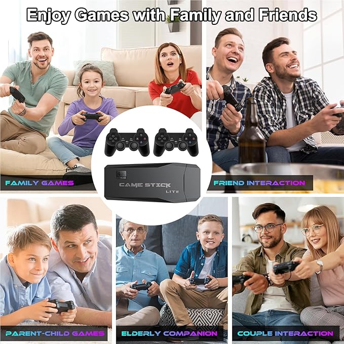 Wireless Retro Game Console Stick,4K HDMI Output & Dual 2.4G Wireless Controllers with 20000+ Games,Plug & Play Video Game Console,Ideal Gift for Gamers of All Age(64GB)(Black)
