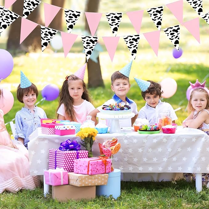 Boao 5 Pcs Cow Print Pennant Banners, Cow Print Pennant Banner Birthday Party Supplies for Western Cowboy Theme Decoration Baby Shower Animal Theme Party Holiday Decor, 7.4 x 10.8 Inch(Sweet)
