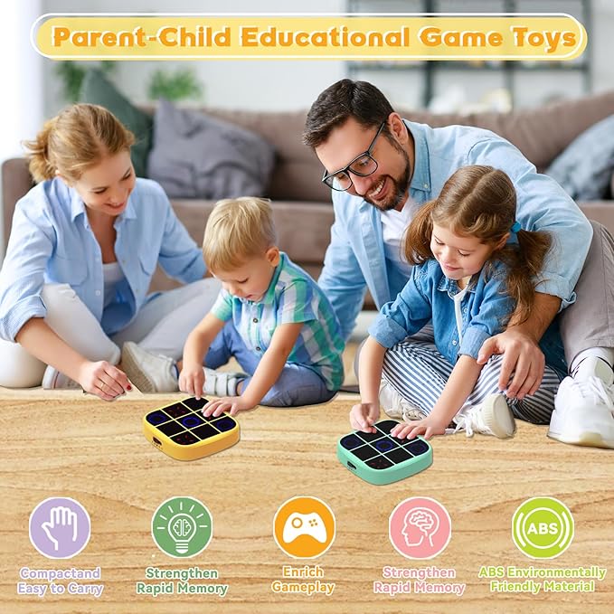 4-in-1 Electronic Tic Tac Toe Bolt Game with Mute Function, Handheld Puzzle Game Console Toys for Educational, Portable Travel Games, Board Games Gifts for Kids and Adults (Yellow)