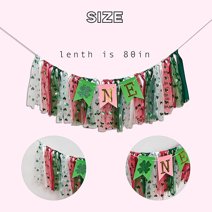 St. Patrick's Day High Chair Banner - Lucky One Birthday Party Supplies,Glitter Luck Shamrock Decorations,Four Leaf Clover First Birthday ONE Tutu Highchair Banner (lucky pink)