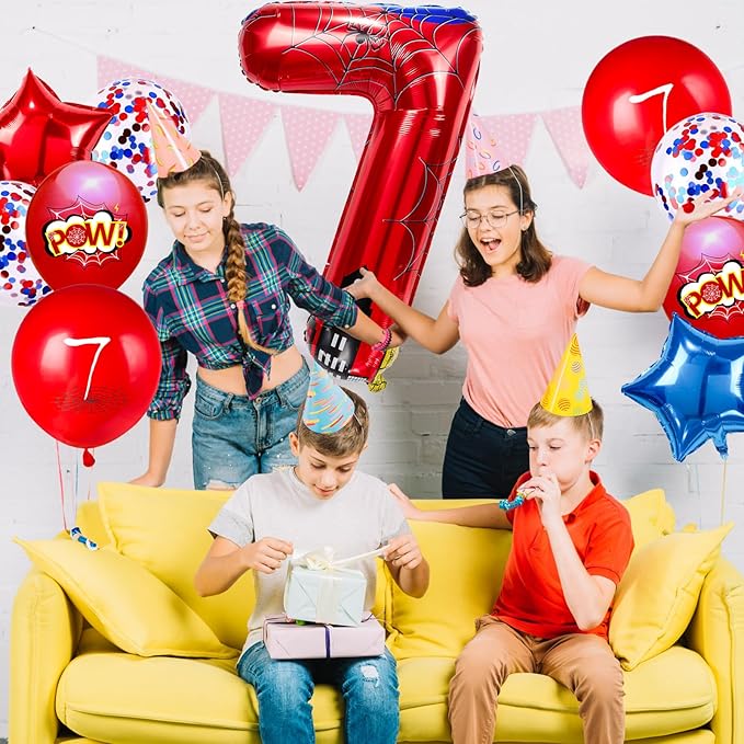 Cartoon Hero 40 Inch Red and Blue Spider Theme Number Foil Birthday Decoration Balloons, Cartoon Party Birthday Supplies, Number large Balloons for Spider Theme Party (7)