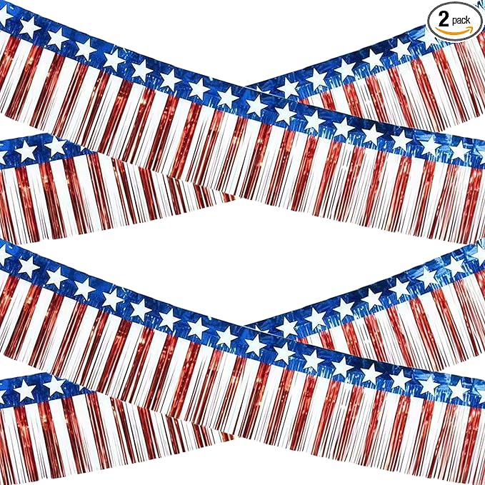 4th of July Decorations - 2 Pack Red White and Blue Streamer for 250 America Anniversary | Fourth of July Accessories Party Favors for Outdoor Outside Home - Patriotic Flag Banner Decor,10 FT