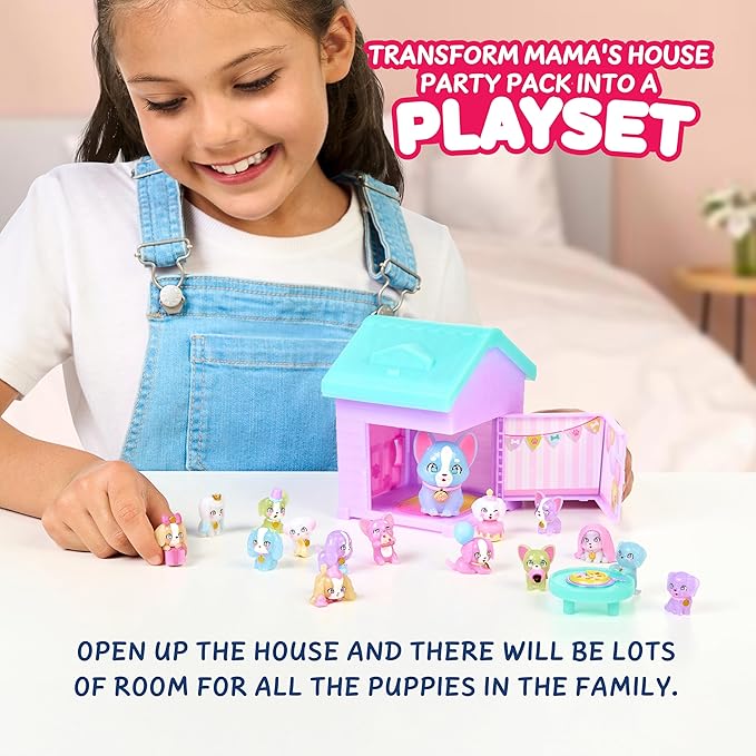 Little Live Pets Puppy House Playset, Mama Surprise Families Puppy Party Pack, 15 Mini Collectible Puppies, Fold-Out Playset, Miniature Toys, Gift for Kids 5+