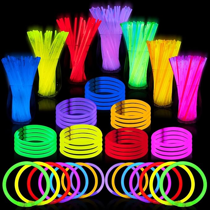 JOYIN 200 Pcs 8" Glow sticks Bulk Party Favors Pack, Neon Glow in the Dark Party Supplies, Light Up Necklaces and Bracelets with Connectors, Easter, Football, Birthday Decorations