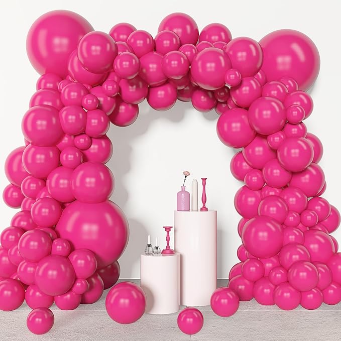 Amandir 153 Pcs Hot Pink Balloons Arch Garland Kit, Different Sizes 18 12 10 5 Inch Hot Pink Latex Balloon for Valentine's Day Wedding Anniversary Baby Shower Princess Birthday Party Decorations