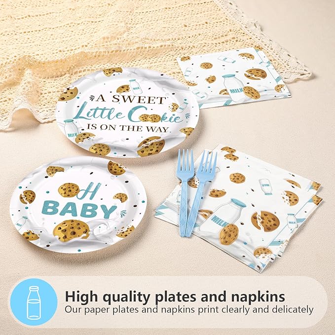 96Pcs Milk and Cookies Baby Shower Decorations A Sweet Little Cookie Is on The Way Plates and Napkins Sets Milk Cookie 1st Birthday Party Decorations for Biscuit Breakfast Party Supplies Serves 24