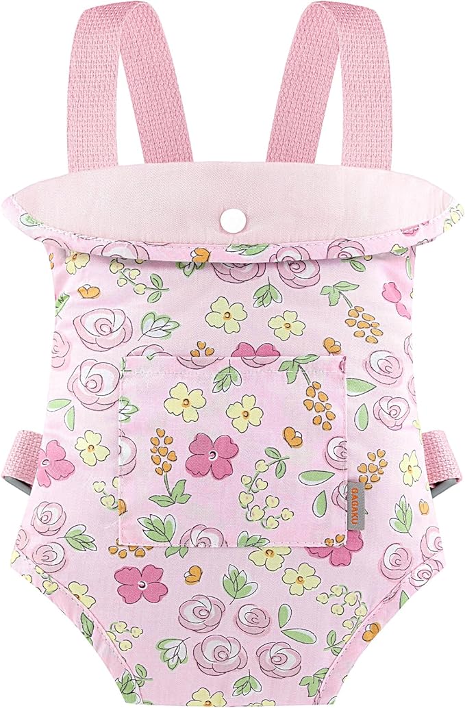 GAGAKU Baby Doll Carrier for Little Girls, Doll Accessories for Toddlers 1-3, Kids Toy Baby Dolls Sling Carrier - Pink - Moonflower