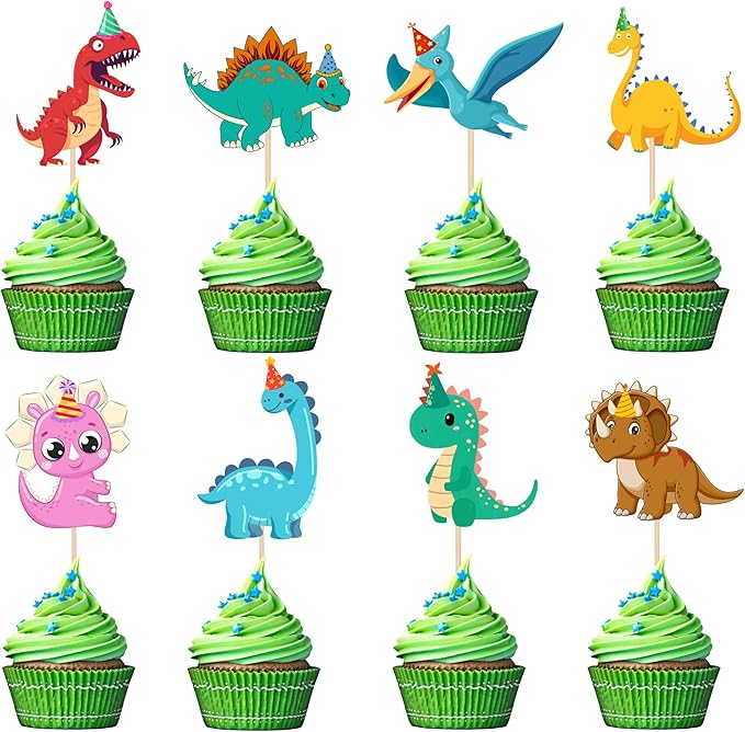 24Pcs Dinosaur Cupcake Toppers Baby Cute Roar Dinosaurs Cupcake Picks Dino Cake Decorations for Kids Boys Dinosaur Theme Birthday Baby Shower Party Decorations