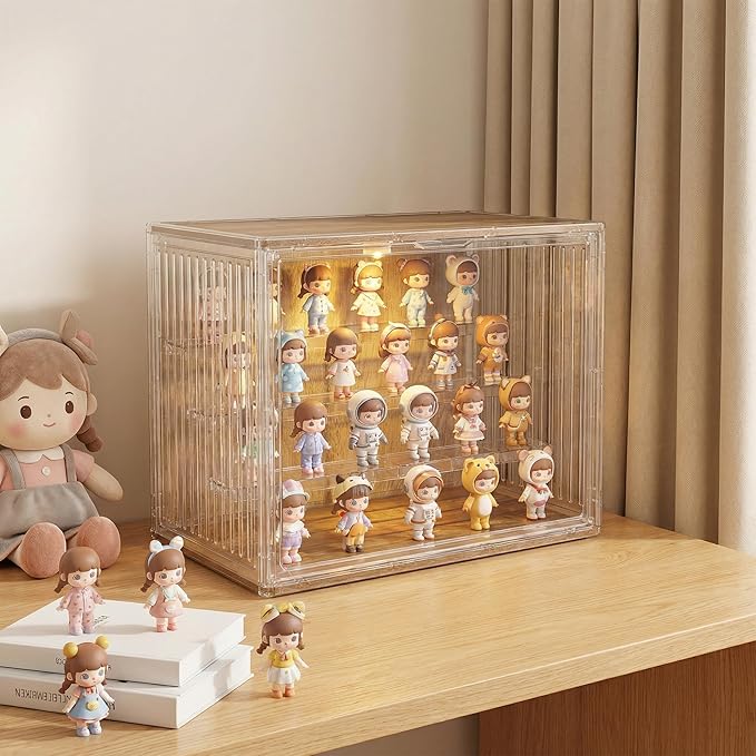 Acrylic Display Case for Collectibles, 4-Tier Clear Display Box with Removable Shelves, Stackable Organizer with Magnetic Door for Figures, 1 Pack