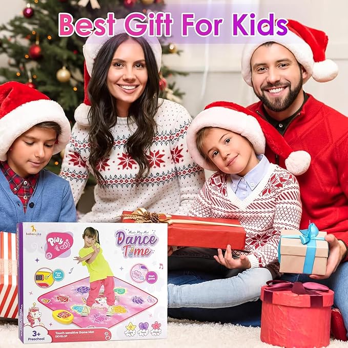 Unicorn Dance Mat Toys for 3 4-7 8 9 10-12 Year Old Girl Birthday Gifts, Pink Music Dance Pad with 6 Game Modes, Electronic Dancing Mat Toys for Girls, Adjustable Volume, LED Light