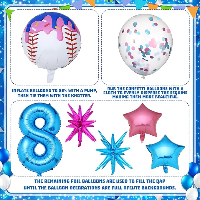 11 Pcs Ice Cream Drip Baseball Birthday Party Decorations 8th Baseball Balloons Birthday Decoration Sports Theme Party Supplies 32 Inch Foil Number 8 Balloon for Summer Ice Cream Camping Baby Shower
