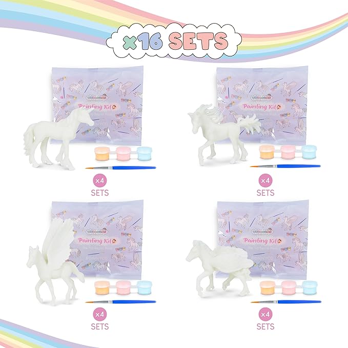 BONNYCO Unicorn Party Favors for Kids Painting Kit Pack 16, Goodie Bags Stuffers for Kids 3-5 4-8. Goody Bag Stuffers, Pinata, Classroom Prizes. Return Gifts Birthday Girl, Unicorn Party Supplies