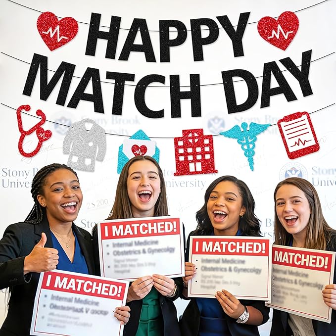 Happy Match Day Banner Medical Residency Match Day Party Decorations for Future Doctor Medical School Graduation Party Supplies (Black)