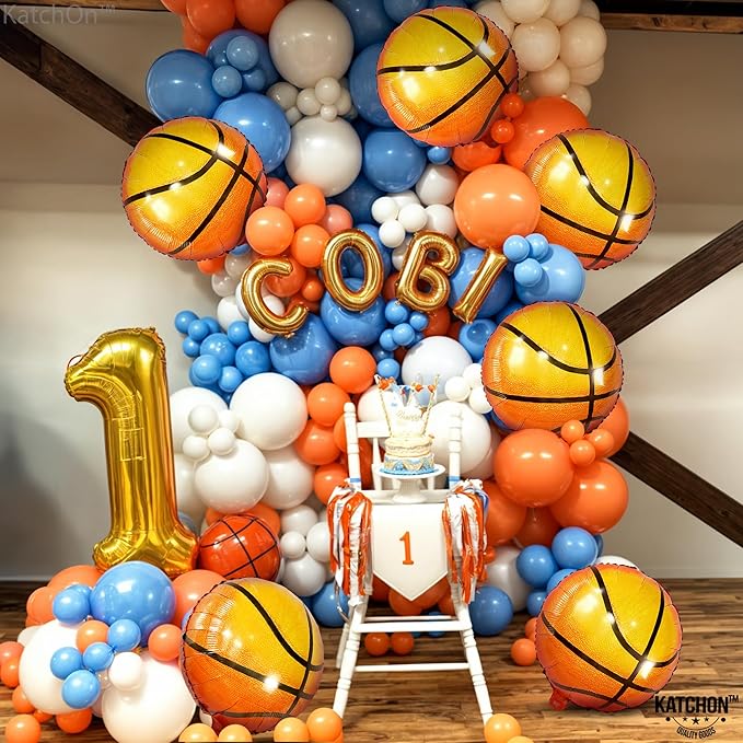 Katchon Orange Foil Basketball Balloons - 18 Inch, Pack Of 6 | Basketball Decorations For basketball Birthday Party Decorations | Space Jam Party decorations | Sports Balloon Arch Kit