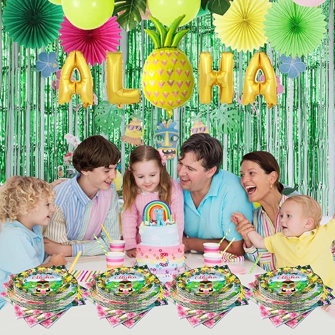 180PCS Hawaiian Aloha Party Supplies Serve 60, Luau Tropical Paper Plates and Napkins Kit for Summer Pool Beach Birthday Party Decorations, Includes Dinner Plates, Dessert Plates, Napkins