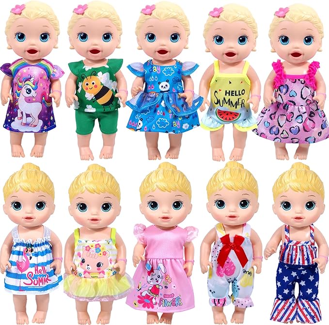 12 inch Alive Baby Doll-Clothes and Accessories - 10 Sets Clothes for 10-12 Inch Dolls, Baby Doll Clothes Dress Outfits Accessories Christmas Birthday Gift for Kids