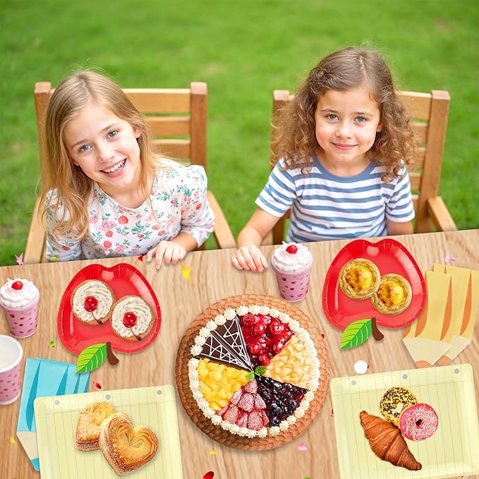 75Pcs Back to School Red Apple & Notebook Paper Plates with Pencil Napkins First Day of School Disposable Tableware Set for Graduation Kindergarten Preschool Party Supplies Table Decor, Serves 25
