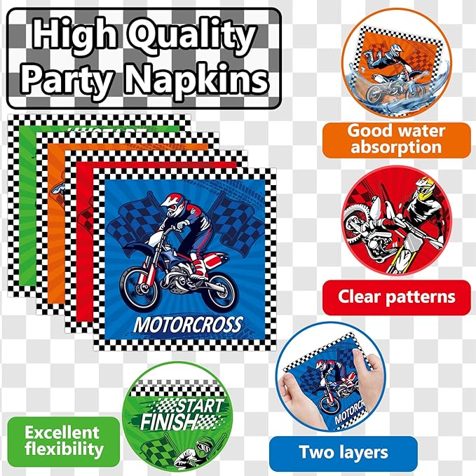 96Pcs Dirt Bike Party Decorations Motocross Birthday Dessert Plates Tableware Motorcycle Theme Dinner Paper Plates Napkins Racing Theme Dinnerware for Boys Baby Shower Supplies Favors