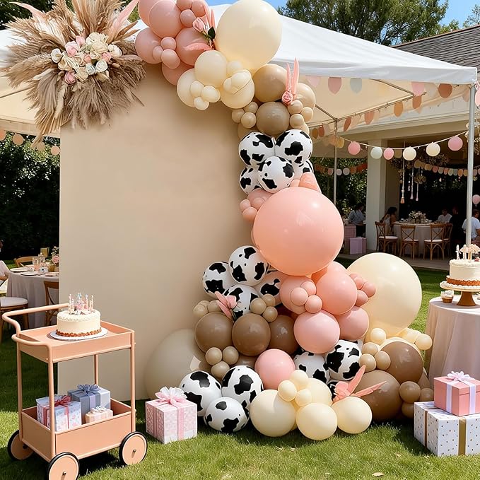 FunHot Pink Cow Balloons, 50 Pcs Pink Brown Balloon, Cowgirl Balloons, 12 Inch Ivory Cow Printed Helium Balloon for Birthday Girls Baby Shower Cow Themed Western Farm Rodeo Cowgirl Party Decorations