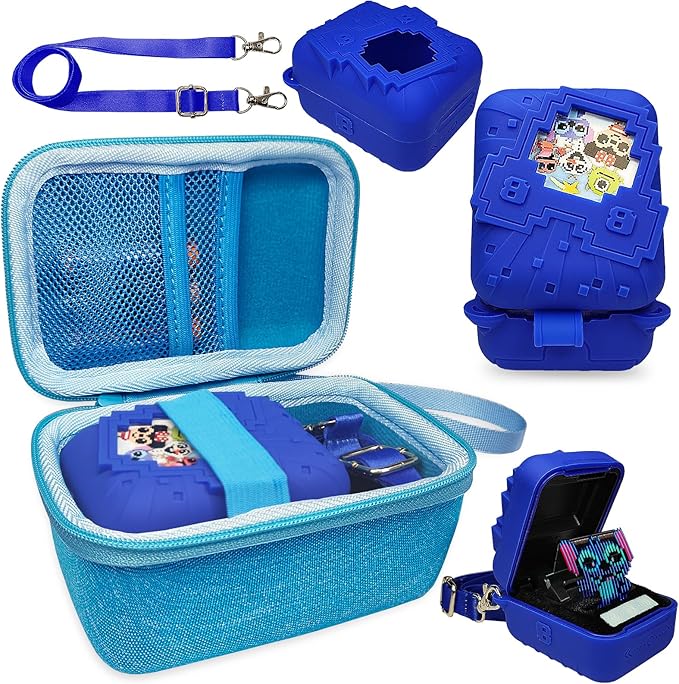 JCHPINE Hard Carrying Case and Silicone Cover for Bitzee Disney Interactive Digital Pet, Protective Case for Bitzee Disney Virtual Electronic Pets Accessories (Blue)
