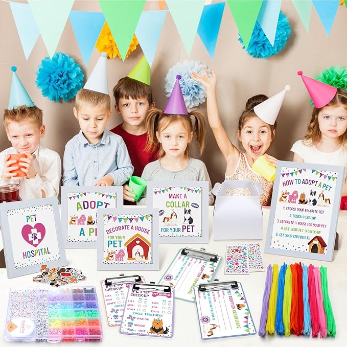 Spiareal 155 Pcs Adopt a Pet Party Favors Dog Puppy Adoption Station Package Adoption Certificates Supplies Make a Collar for Your Puppy Decorate a House for Your Pet and More for Dog Birthday Party