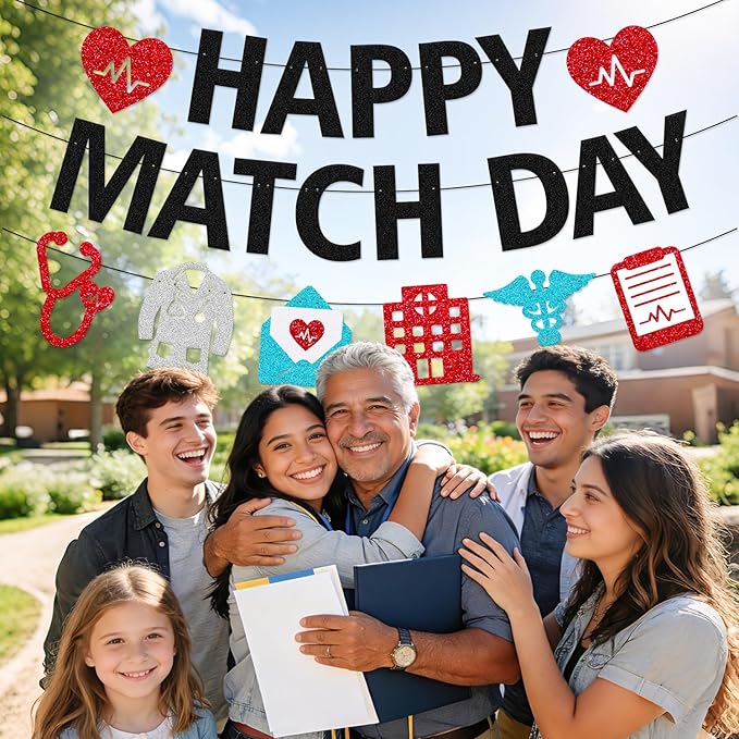 Happy Match Day Banner Medical Residency Match Day Party Decorations for Future Doctor Medical School Graduation Party Supplies (Black)