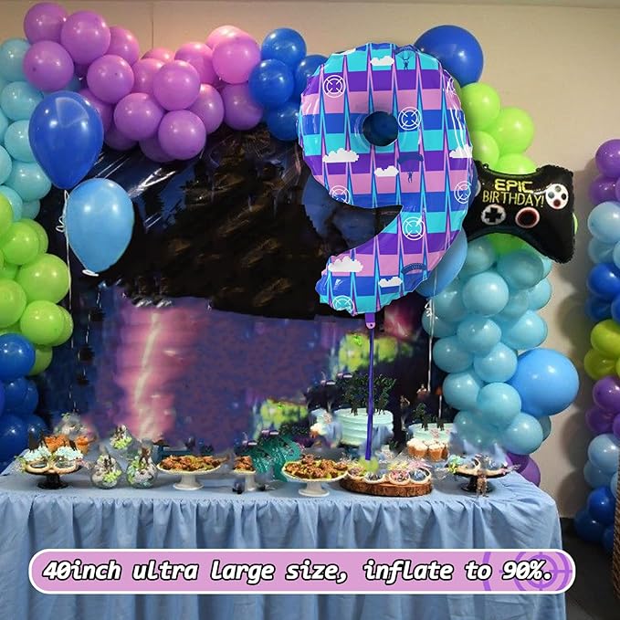 40 Inch Video Game Theme Number 9 Balloons Large Birthday Party Number Balloons Piñata Gaming for Kids Battle Boys Birthday Party Decoration Supplies