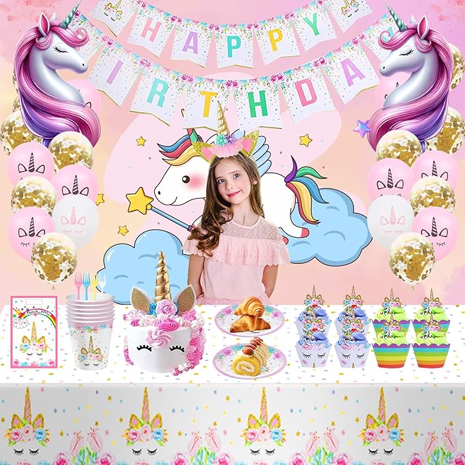 Unicorn Birthday Party Supplies - Best Value Unicorn Birthday Decorations Set with Plates, Cups, Napkins, and Cutlery for Party Themes, Perfect Party Decorations for Girls
