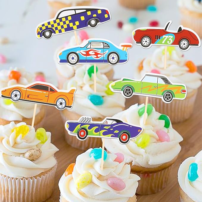 36 Pack Racing Car Cupcake Toppers Fighting Race Car Cupcake Picks Boys and Girls' Birthday Racing Sports Cupcake Decorations Baby Shower Birthday Party Supplies