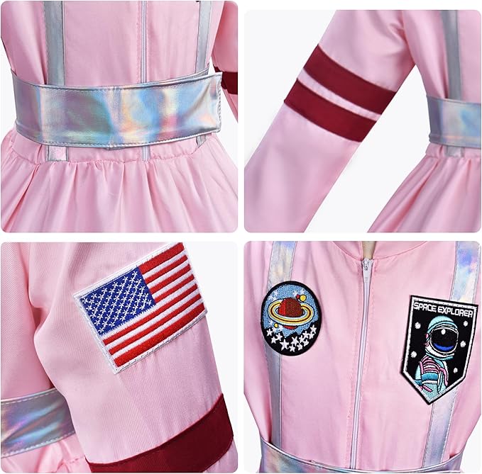 Kids Astronaut Costume Set for Girls – Space Costume Dress with Accessories for Halloween, Career Day & Dress Up Play