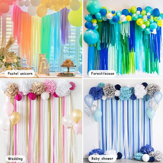 24 Rolls Crepe Paper Streamers, 24 Colors Rainbow Pastel Streamers Party Supplies for Birthday Party Baby Shower Rainbow DIY Christmas Halloween Wedding Ceremony Various Large Festivals Decoration