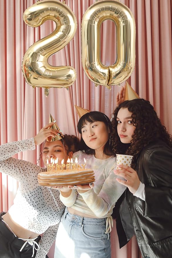 40 Inch Light Gold 20 Number Balloons White Gold Giant 20 Foil Mylar Helium Large Digital Balloon Champagne Gold Birthday Numbers Jumbo Balloons 20th Anniversary Events Party Decorations Supplies