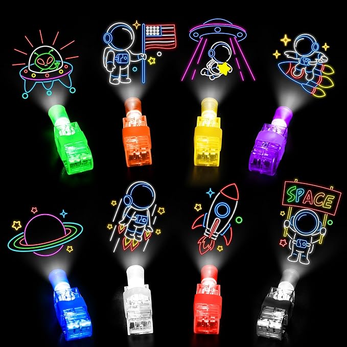 32 Pcs Finger Lights Space Theme Party Favors for Kids, Glow in the Dark Light Up Party Supplies Astronaut Toys Gifts Bulk for Kids 3 4 5 8 Boys Girls Birthday Goodie Bags Stuffers Classroom Prizes