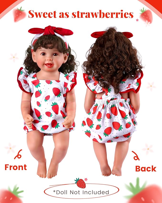 BABESIDE Reborn Baby Doll Clothes for 18-20 Inch Dolls,Strawberry Outfit Set, Cute Baby Doll Accessories for Reborn Girl Dolls