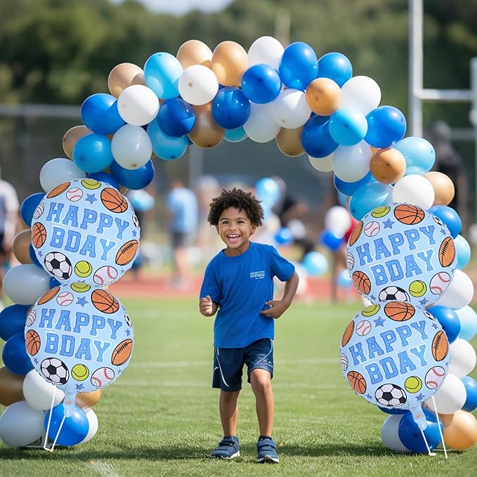 Sports Birthday Balloons Party Decorations, 18 Inch Inflatable HAPPY BDAY Mylar Foil Sports Balloon with Baseball Volleyball Basketball Soccer Game Print for Boy Baby Shower Birthday Party Decorations