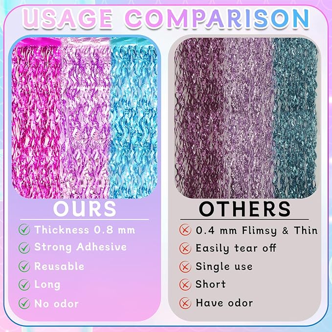 ADLKGG 3 Pack Wavy Foil Fringe Curtain, Pink Purple Blue Streamers Water Beach Backdrop for Mermaid Theme Birthday Decorations Under The Sea Party Decorations, Summer Holiday Party, 3.3x6.6 Feet