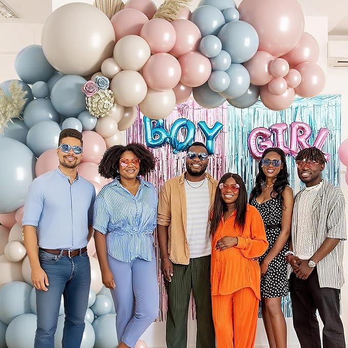 Pink and Blue Balloon Arch Kit 133 Pcs Gender Reveal Balloons Garland Pastel Pink Dusty Blue Latex Party Balloon for Boy or Girl Gender Reveal Birthday Bridal Baby Shower Party Decorations