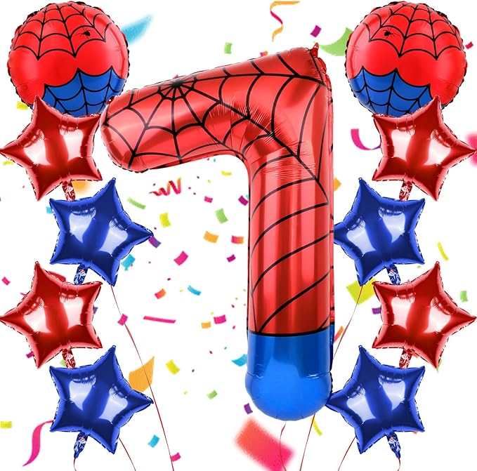 40 Inch Spider Theme Number Balloon, Number Block Foil Number 7 Balloons Large Big Numbers Helium Balloon for Girls Boys 7th Birthday Theme Party Decorations (Number 7)