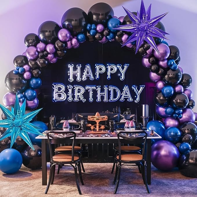 Black Purple Blue Balloon Arch Kit, Metallic Purple Blue Balloons Garland Kit with Star Balloons for Kids Video Game Party Decoration Baby Shower Engagement Party Supplies