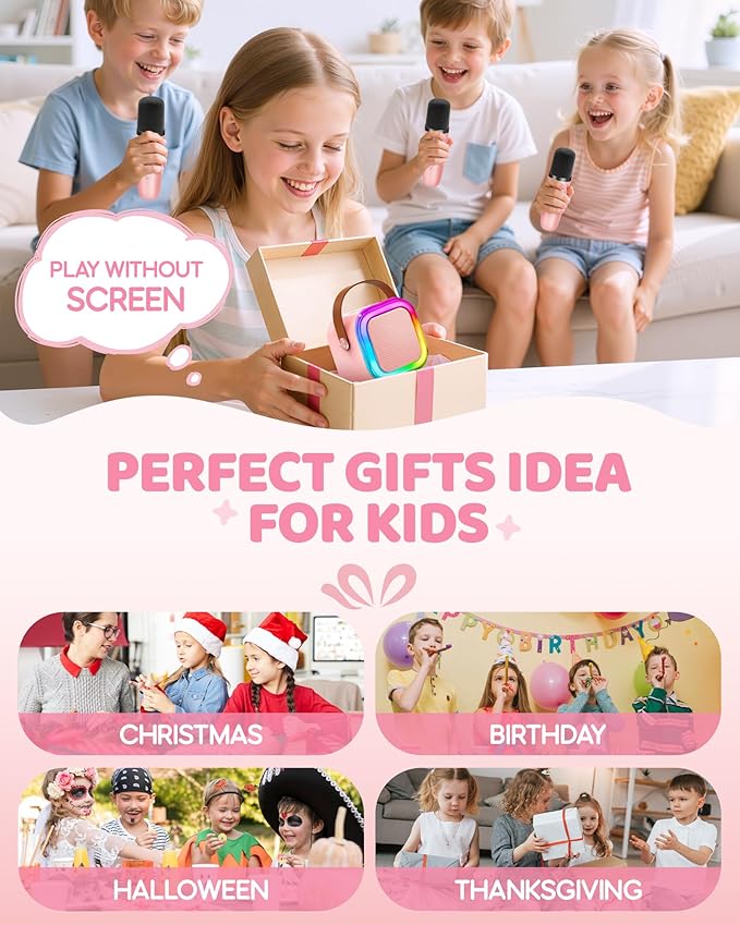 Mini Karaoke Machine for Kids, 2026 TOP Toys Birthday Gifts Ideas for Girls Ages 4, 5, 6, 7, 8, 9, 10, 12+ Years Old, Portable MP3 Player with 3 Wireless Mics for Family Home Party