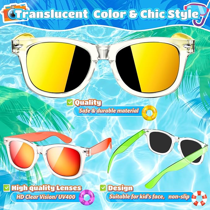 Joycover Kids Sunglasses Party Favors, Translucent Toddler Sunglasses Bulk for Boys Girls, Goodie Bags Stuffers for Kids Classroom, Pool Beach Easter Party Favors Graduation Birthday Gifts - 24 Packs
